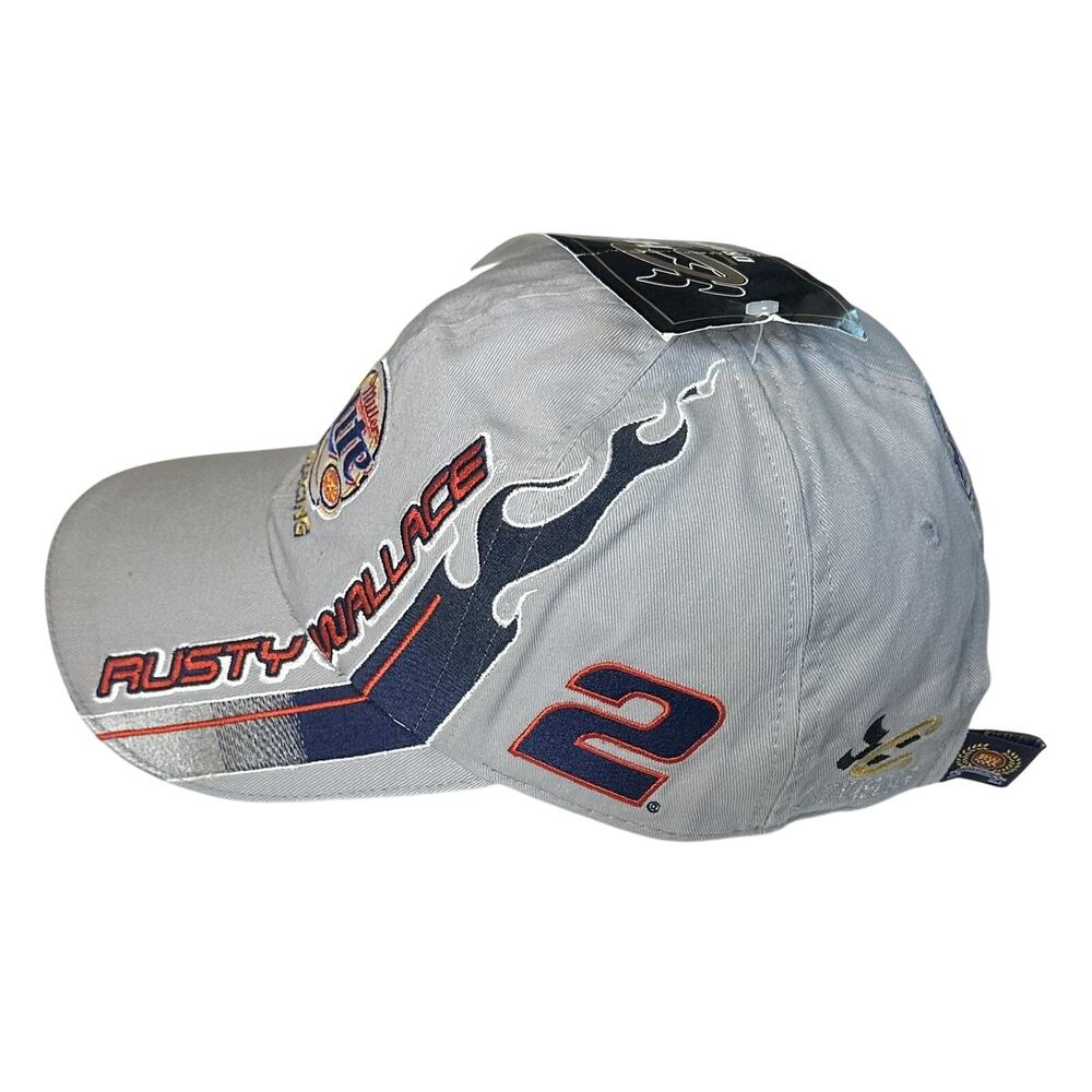 NWT NASCAR Rusty Wallace #2 Miller Lite Racing Flame Chase Strapback Hat, Gray